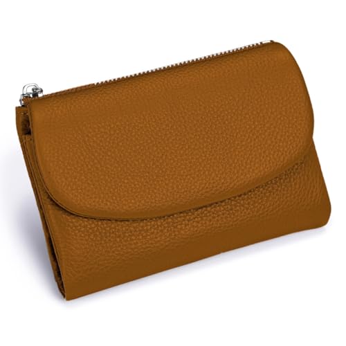 Pebble Leather Wallet - Soft Genuine Leather Tri-Fold RFID Blocking Purse with Coin Pocket Multi Card Slots ID Window Small Clutch for Travel Work Daily Use, braun, S, Casual von ThiCc