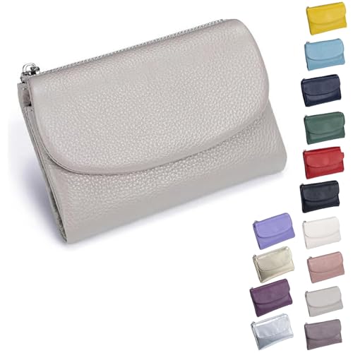 Pebble Leather Wallet - Soft Genuine Leather Tri-Fold RFID Blocking Purse with Coin Pocket Multi Card Slots ID Window Small Clutch for Travel Work Daily Use, grau, S, Casual von ThiCc