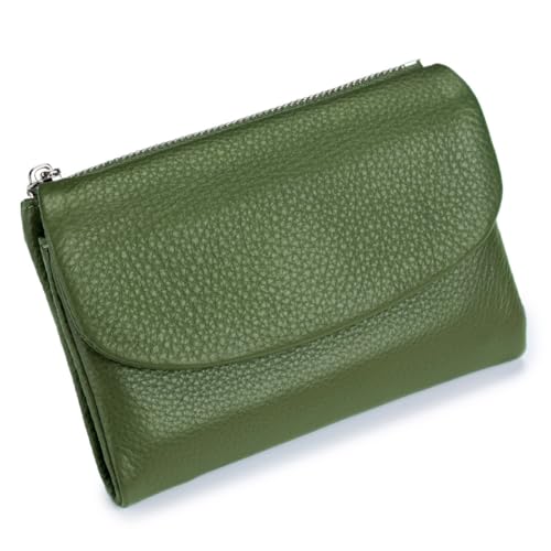 Pebble Leather Wallet - Soft Genuine Leather Tri-Fold RFID Blocking Purse with Coin Pocket Multi Card Slots ID Window Small Clutch for Travel Work Daily Use, olivgrün, S, Casual von ThiCc