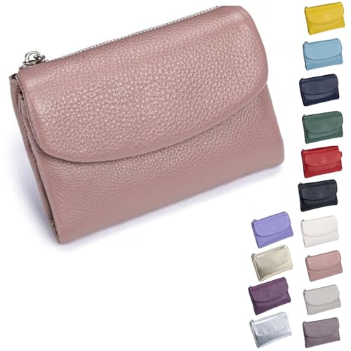 Pebble Leather Wallet - Soft Genuine Leather Tri-Fold RFID Blocking Purse with Coin Pocket Multi Card Slots ID Window Small Clutch for Travel Work Daily Use, rose, S, Casual von ThiCc