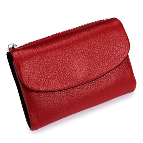 Pebble Leather Wallet - Soft Genuine Leather Tri-Fold RFID Blocking Purse with Coin Pocket Multi Card Slots ID Window Small Clutch for Travel Work Daily Use, rot / schwarz, S, Casual von ThiCc