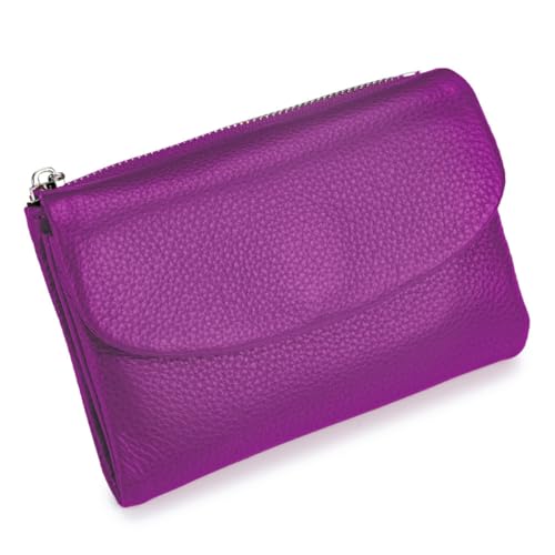 Pebble Leather Wallet - Soft Genuine Leather Tri-Fold RFID Blocking Purse with Coin Pocket Multi Card Slots ID Window Small Clutch for Travel Work Daily Use, violett, S, Casual von ThiCc