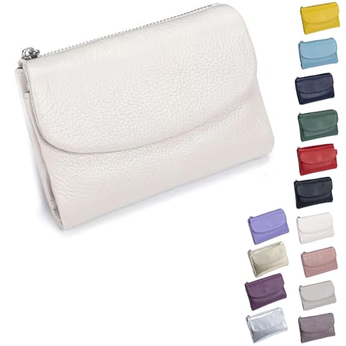 Pebble Leather Wallet - Soft Genuine Leather Tri-Fold RFID Blocking Purse with Coin Pocket Multi Card Slots ID Window Small Clutch for Travel Work Daily Use, weiß, S, Casual von ThiCc