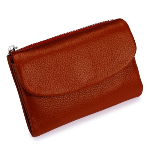 Pebble Leather Wallet - Soft Genuine Leather Tri-Fold RFID Blocking Purse with Coin Pocket Multi Card Slots ID Window Small Clutch for Travel Work Daily Use, ziegelrot, S, Casual von ThiCc