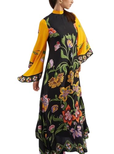 ThiCc Maxikleid für Damen, ethnisches Muster, Sommer, locker, 3/4-Ärmel, Stehkragen, Boho, Graffiti, französischer Hof, langes Kleid, locker, lässig, Strand, Urlaub, Cocktailparty, gelb, M ThiCc Maxikleid für Damen, ethnisches Muster, Sommer, locker, 3/4-Ärmel, Stehkragen, Boho, Graffiti, französischer Hof, langes Kleid, locker, lässig, Strand, Urlaub, Cocktailparty, gelb, M von ThiCc