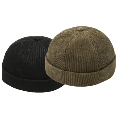 Unisex Cord-Docker-Mütze – Krempellose Beanie, Matrosenmütze mit Metallschnalle, verstellbar, Retro-Schädelkappe, Arbeitsmütze für Herren und Damen, Set 3, Einheitsgröße von ThiCc
