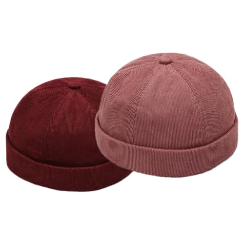 Unisex Cord-Docker-Mütze – Krempellose Beanie, Matrosenmütze mit Metallschnalle, verstellbar, Retro-Schädelkappe, Arbeitsmütze für Herren und Damen, Set 5, Einheitsgröße von ThiCc