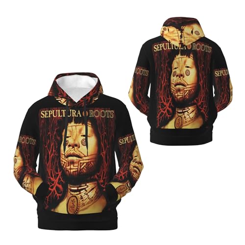 Sepultura Roots Logo Fleece Pullover Herren Kapuze Schwarz Hoodie Sweatshirt Langarm Kapuzenpullover für Männer Fan Merch Top mit Tasche von ThicC