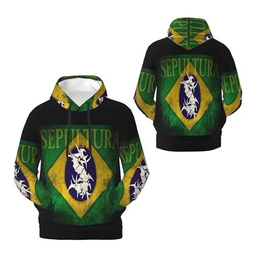 Sepultura Roots Logo Fleece Pullover Herren Kapuze Schwarz Hoodie Sweatshirt Langarm Kapuzenpullover für Männer Fan Merch Top mit Tasche von ThicC