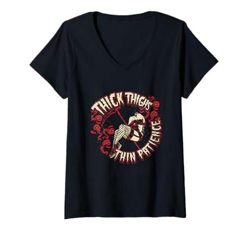 Damen Dicke Oberschenkel dünne Geduld Feminist T-Shirt mit V-Ausschnitt von Thick Thighs Thin Patience