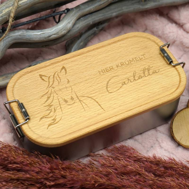 Brotdose Pferd Mit Namen, Lunchbox Fächern Und Holzdeckel, 700 1100 Ml., Für Pferdemädchen, Personalisiert Gravur Brotdose Pferd Mit Namen, Lunchbox Fächern Und Holzdeckel, 700 1100 Ml., Für Pferdemädchen, Personalisiert Gravur von ThigerDesign