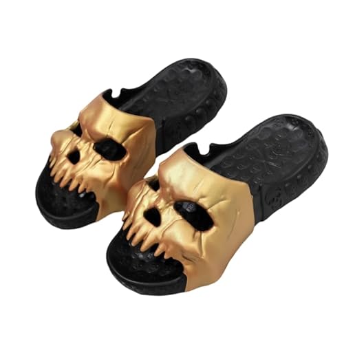 Thigies Damen Hausschuhe mit Totenkopf, Herren Slipper mit Anti Rutsch Funktion, Slip On Hausschuhe aus EVA mit dicker Sohle, Dusch Badeschuhe, geeignet für den Innen- und Außenbereich am Strand von Thigies