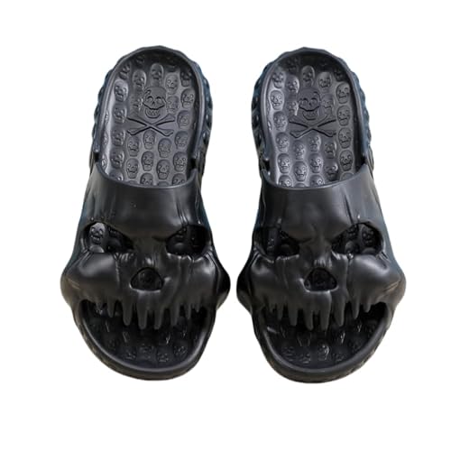 Thigies Damen Hausschuhe mit Totenkopf, Herren Slipper mit Anti Rutsch Funktion, Slip On Hausschuhe aus EVA mit dicker Sohle, Dusch Badeschuhe, geeignet für den Innen- und Außenbereich am Strand von Thigies