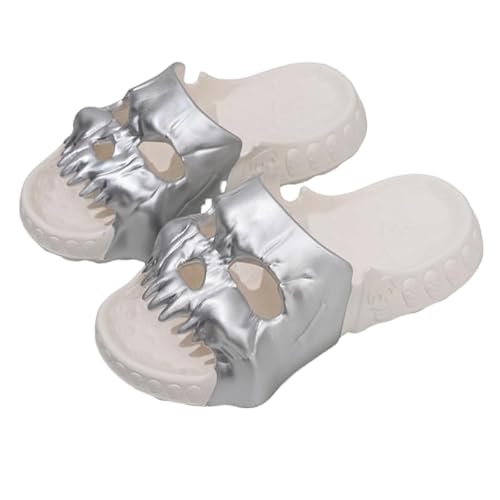 Thigies Damen Hausschuhe mit Totenkopf, Herren Slipper mit Anti Rutsch Funktion, Slip On Hausschuhe aus EVA mit dicker Sohle, Dusch Badeschuhe, geeignet für den Innen- und Außenbereich am Strand von Thigies