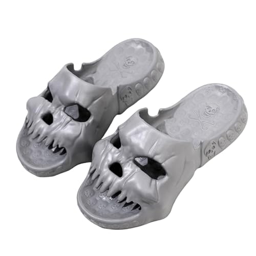 Thigies Damen Hausschuhe mit Totenkopf, Herren Slipper mit Anti Rutsch Funktion, Slip On Hausschuhe aus EVA mit dicker Sohle, Dusch Badeschuhe, geeignet für den Innen- und Außenbereich am Strand von Thigies