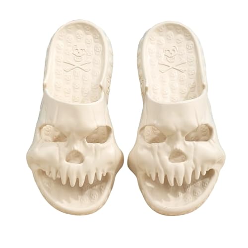 Thigies Damen Hausschuhe mit Totenkopf, Herren Slipper mit Anti Rutsch Funktion, Slip On Hausschuhe aus EVA mit dicker Sohle, Dusch Badeschuhe, geeignet für den Innen- und Außenbereich am Strand von Thigies