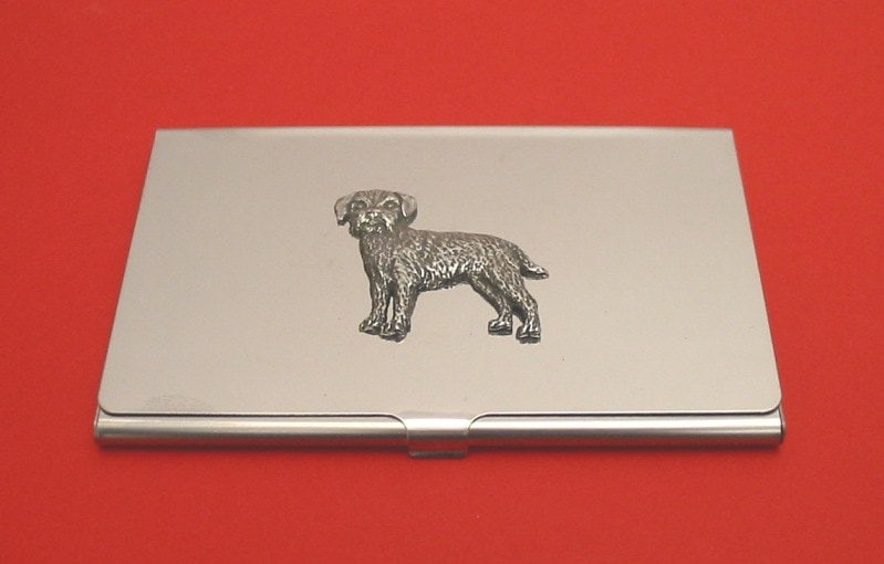 Border Terrier Hund Verchromt Kartenhalter Mit Hand-Cast-Zinn-Motiv-Mutter-Vater-Geschenk von ThimblesnObjectDart
