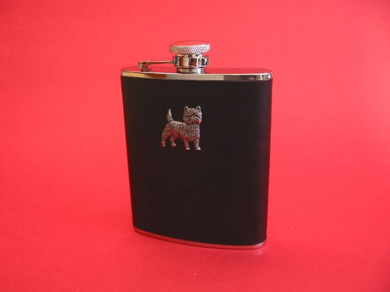 Cairn Terrier Design Schwarz Leder 6 Unzen Flachmann Geschenk Cairn Terrier Design Schwarz Leder 6 Unzen Flachmann Geschenk von ThimblesnObjectDart