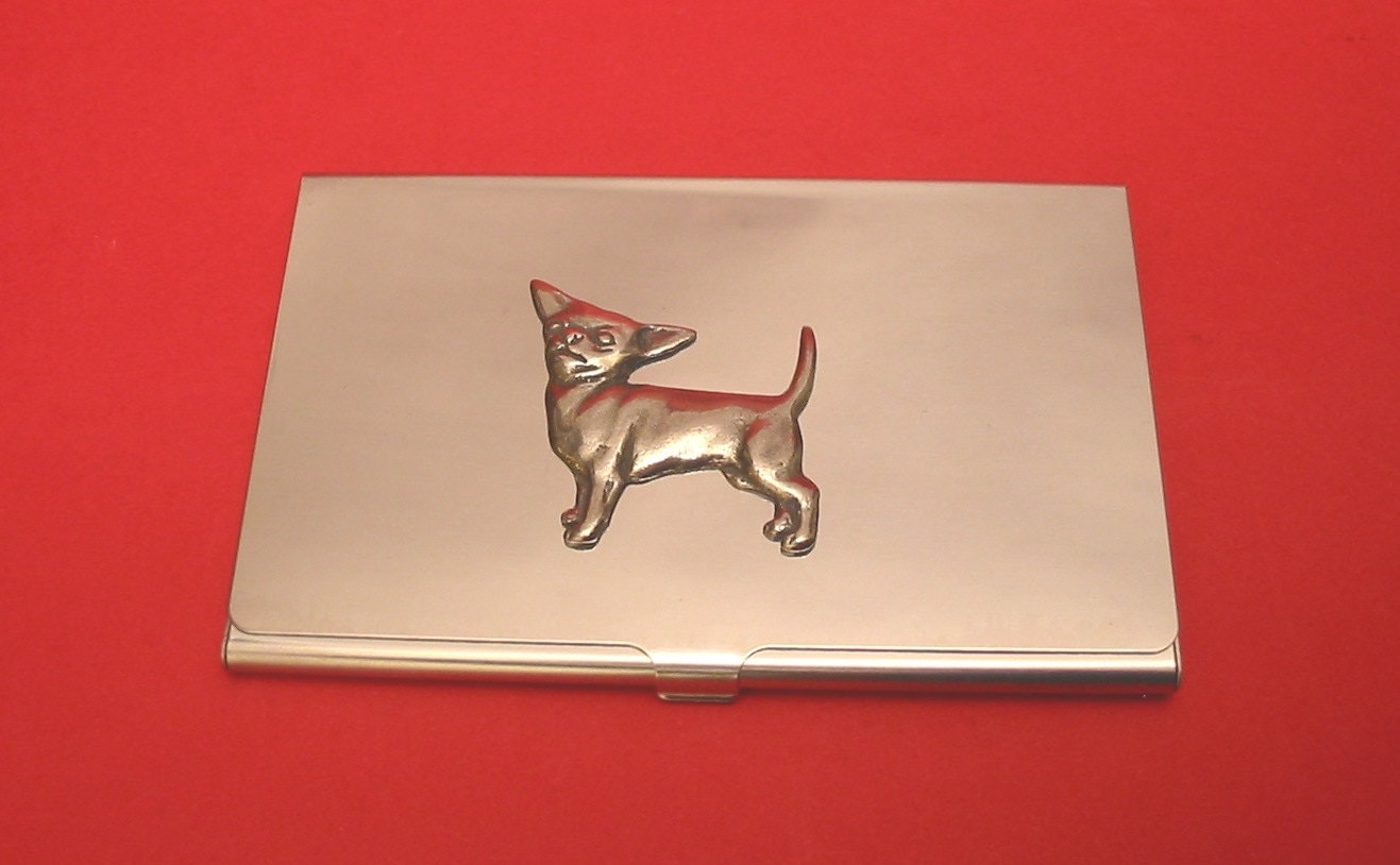 Chihuahua Hund Verchromt Mit Von Hand Gegossen Zinn Motiv Mutter Vater Geschenk-Kartenhalter Chihuahua Hund Verchromt Mit Von Hand Gegossen Zinn Motiv Mutter Vater Geschenk-Kartenhalter von ThimblesnObjectDart