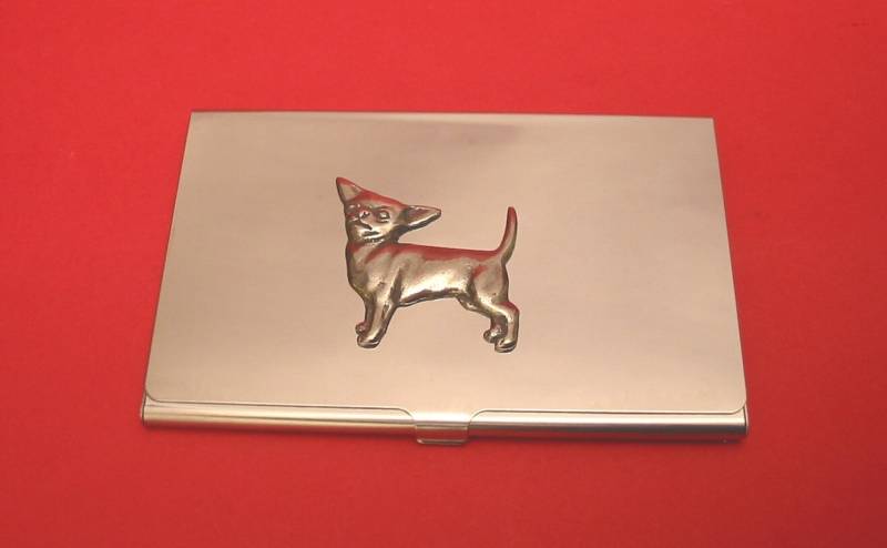 Chihuahua Hund Verchromt Mit Von Hand Gegossen Zinn Motiv Mutter Vater Geschenk-Kartenhalter Chihuahua Hund Verchromt Mit Von Hand Gegossen Zinn Motiv Mutter Vater Geschenk-Kartenhalter von ThimblesnObjectDart