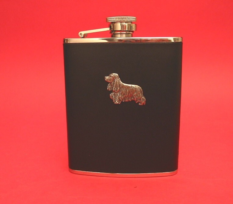 Cocker Spaniel Design Schwarz Leder 6Oz Hüftkolben - Geschenk Hund Geschenke Cocker Spaniel Design Schwarz Leder 6Oz Hüftkolben - Geschenk Hund Geschenke von ThimblesnObjectDart