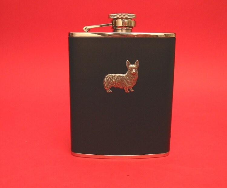 Dackel Hund Design Leder Schwarz 6Oz Flachmann Corgi Geschenk von ThimblesnObjectDart