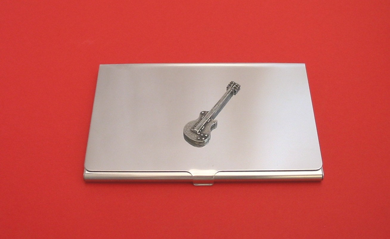 E-Gitarre Verchromt Kartenhalter Mit Von Hand Gegossen Zinn Motiv Rock Pop Country-Musik Geschenk E-Gitarre Verchromt Kartenhalter Mit Von Hand Gegossen Zinn Motiv Rock Pop Country-Musik Geschenk von ThimblesnObjectDart