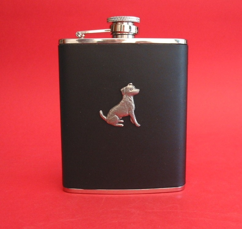 Jack-Russell-Terrier Design Leder Schwarz 6Oz Flachmann Hund Geschenk Jack-Russell-Terrier Design Leder Schwarz 6Oz Flachmann Hund Geschenk von ThimblesnObjectDart