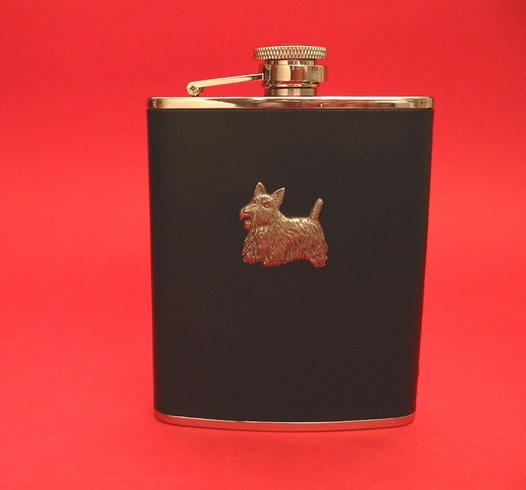 Scottish Terrier Design Schwarz Leder 6 Unzen Flachmann Scottie Hund Geschenk Scottish Terrier Design Schwarz Leder 6 Unzen Flachmann Scottie Hund Geschenk von ThimblesnObjectDart