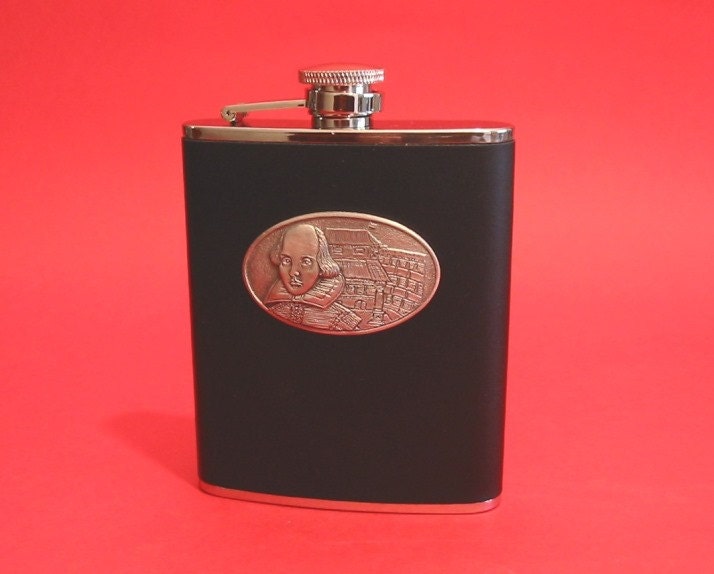 Shakespeare Und Globe Schwarz Leder 6Oz Hip Flask Englisch Lehrer Geschenk Commemorative Theater Shakespeare Und Globe Schwarz Leder 6Oz Hip Flask Englisch Lehrer Geschenk Commemorative Theater von ThimblesnObjectDart