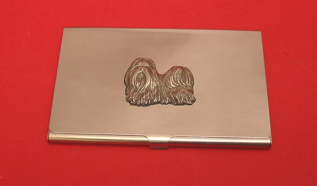 Shih Tzu Hund Verchromt Mit Von Hand Gegossen Zinn Motiv Mutter Vater Geschenk-Kartenhalter Shih Tzu Hund Verchromt Mit Von Hand Gegossen Zinn Motiv Mutter Vater Geschenk-Kartenhalter von ThimblesnObjectDart