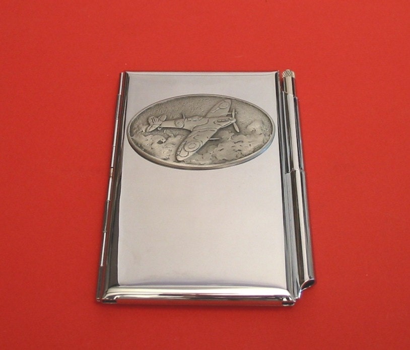 Spitfire Design Chrom Notizbuch & Stift - Kartenhalter Geschenk Zum Vatertag Ve Tag Ww2 Historiker Vater von ThimblesnObjectDart