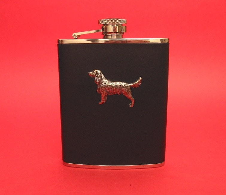 Springer Spaniel Hund Design Leder Schwarz 6Oz Flachmann Geschenk Springer Spaniel Hund Design Leder Schwarz 6Oz Flachmann Geschenk von ThimblesnObjectDart
