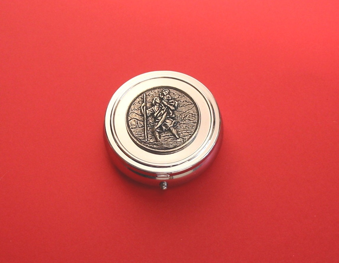 st Christopher Zinn-Motiv Auf Runder Minze/Pillendose, Geschenk, Mutter Vater Reisende Geschenk st Christopher Zinn-Motiv Auf Runder Minze/Pillendose, Geschenk, Mutter Vater Reisende Geschenk von ThimblesnObjectDart