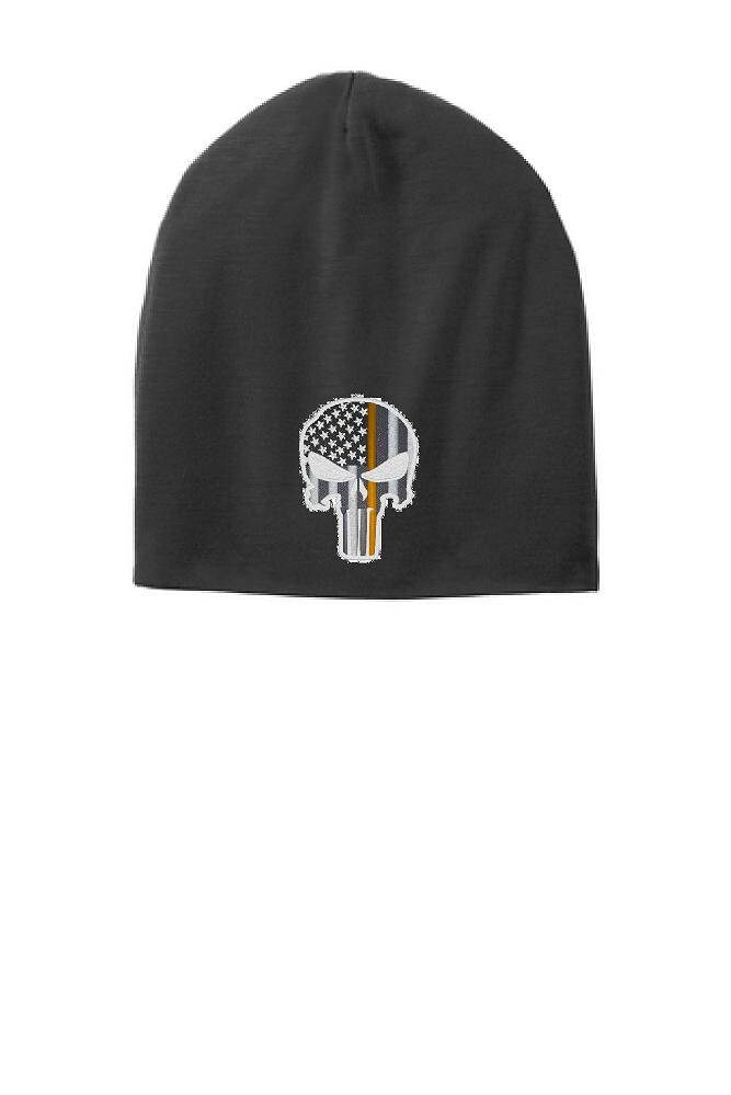 Black Thin Orange Line Punisher Schädel Slouch Beanie Hut - Suchen Und Rettung von ThinLineMerch