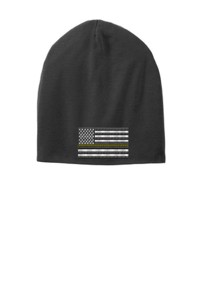 Black Thin Yellow Line Flag Slouch Beanie Hut - Sicherheitsbeamte & Abschleppwagen Fahrer von ThinLineMerch