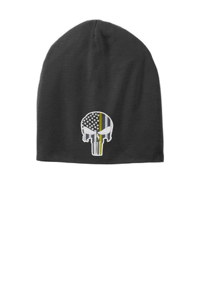 Black Thin Yellow Line Punisher Schädel Slouch Mütze Hut - Sicherheitsbeamte Und Abschleppwagen Fahrer von ThinLineMerch