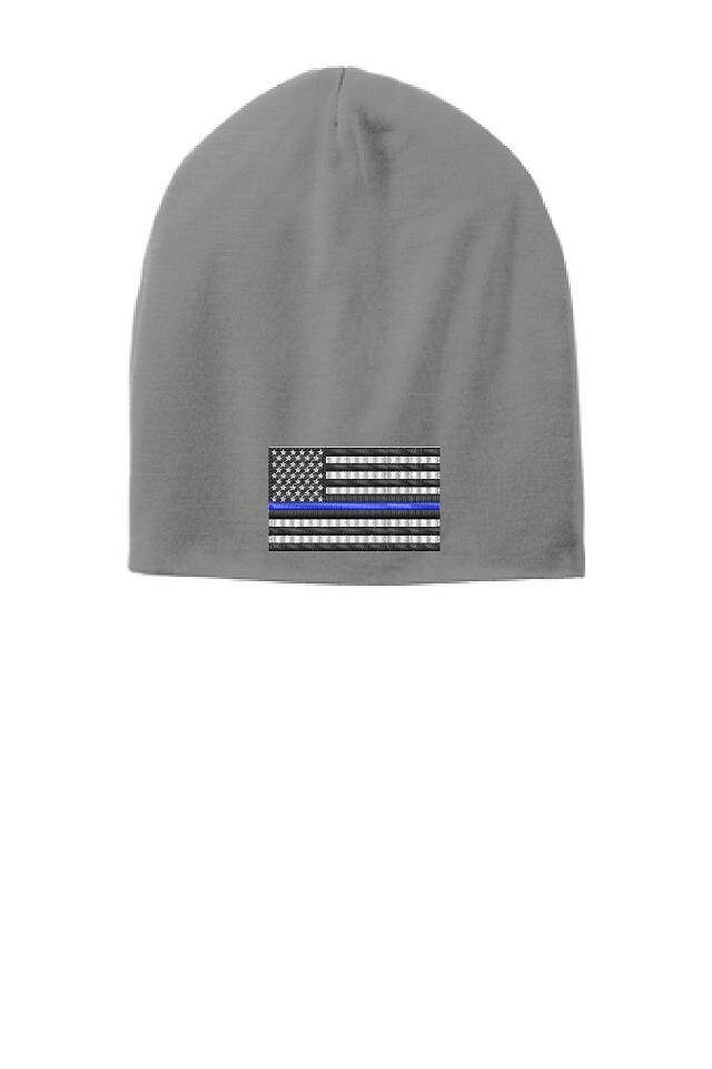 Grau Dünne Blaue Linie Flagge Slouch Beanie Hut - Strafverfolgung von ThinLineMerch