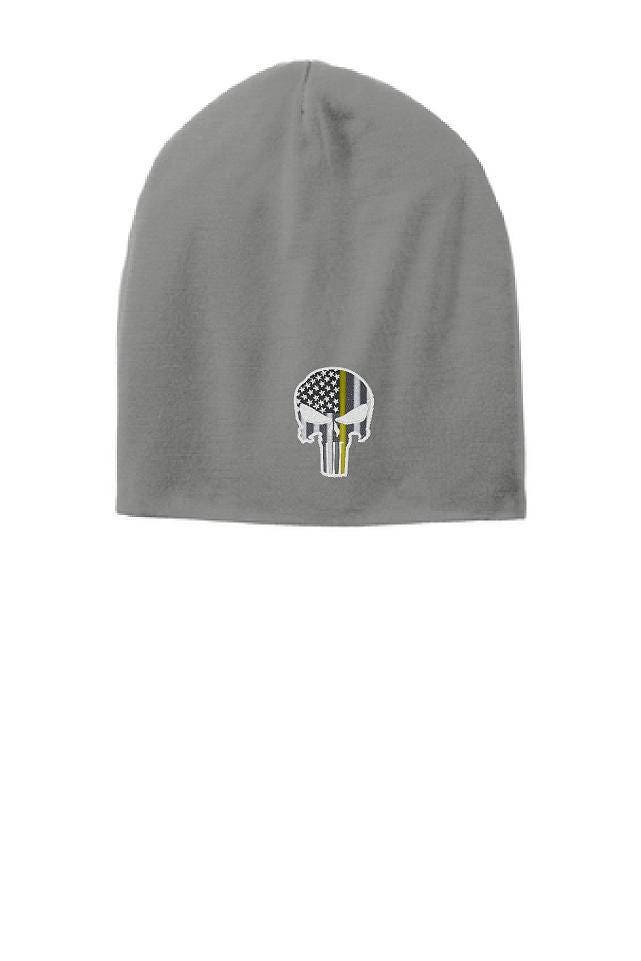 Grau Dünne Gelbe Linie Schädel Punisher Slouch Mütze Hut - Sicherheitsbeamte & Abschleppwagen Fahrer von ThinLineMerch