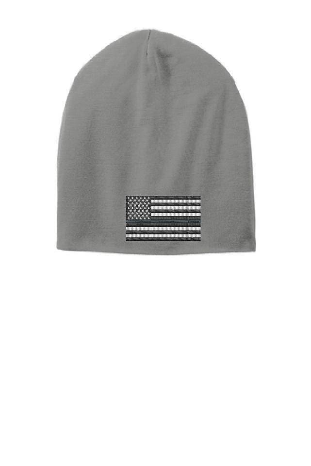 Grau Dünne Silber Linie Flagge Slouch Beanie Hut - Korrekturen Offiziere von ThinLineMerch