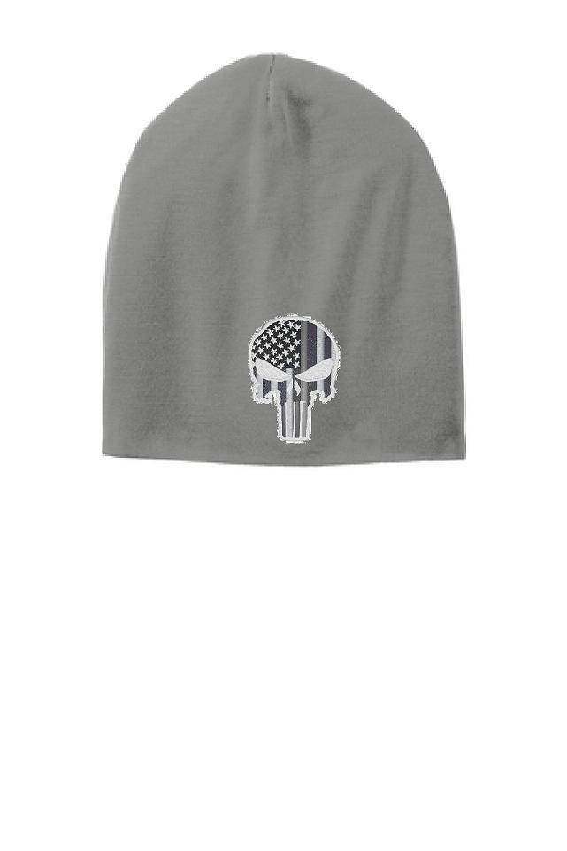 Grau Dünne Silber Linie Punisher Schädel Slouch Mütze Hut - Korrekturen Offiziere von ThinLineMerch