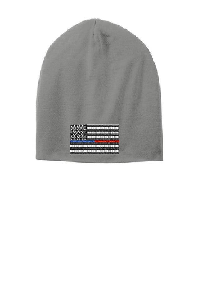 Graue Dünne Rote Und Blaue Linie Flagge Slouch Mütze - Polizei & Feuerwehr von ThinLineMerch