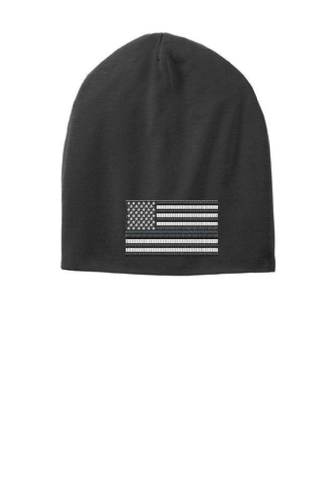 Schwarze Dünne Silber Linie Flagge Slouch Beanie Hut - Korrekturen Offiziere von ThinLineMerch