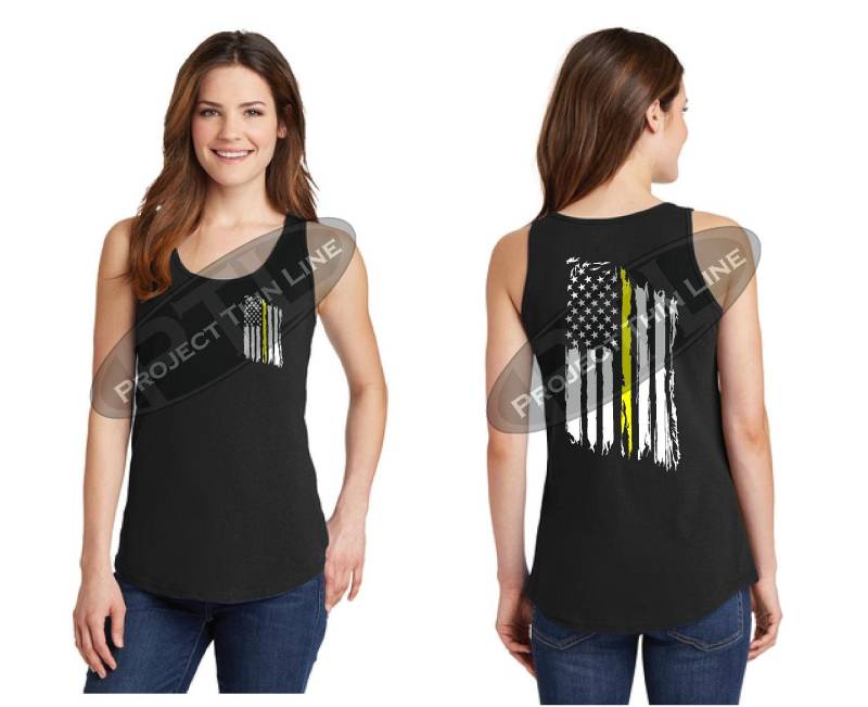 Tattered American Flag Thin Yellow Line Women Es Tank Top Security Officer Tow Truck Driver von ThinLineMerch