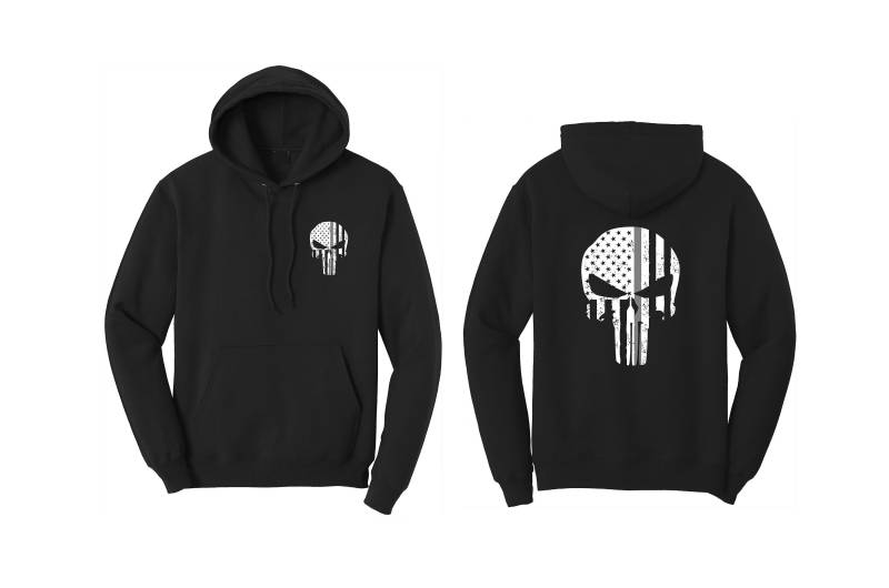 Tattered American Thin Silver Line Skull Punisher Korrekturen Offizier Kapuzen Sweatshirt von ThinLineMerch