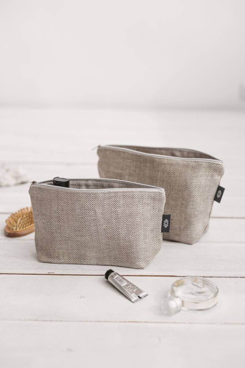Kosmetiktaschen 2Er Set Große Kulturtasche Für Damen, Mama, Braut. Natürliches Leinen Eco Freundliches Waschbares Reise-Make-Up von ThingStories