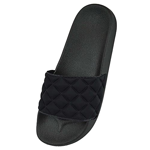 Damen Sommer Urlaub Pool Slider Beach Sandalen, Schwarz (gesteppt), 41 EU von Thingimijigs