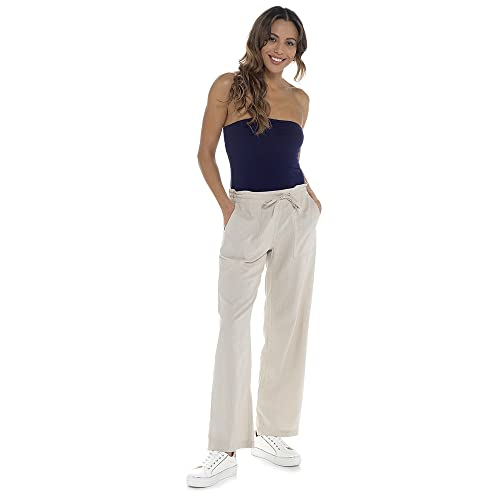 Thingimijigs Klassische Leinenhose für Damen mit elastischem Bund und Taschen, lässige Sommer-Arbeitskleidung, stone, 44 von Thingimijigs
