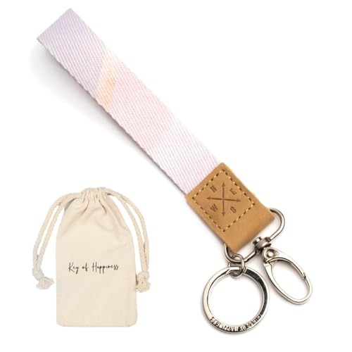 Things of Happiness Schlüsselband kurz mit Schlüsselring & Karabiner für Frau & Sie | Edler Schlüsselanhänger by Kleines Geschenk Geburtstag, Valentinstag, Weihnachten | kurzes Lanyard (Rosé/Gold) von Things of Happiness