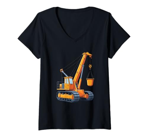 Damen Cartoon Baukran Fahrzeug Illustration T-Shirt mit V-Ausschnitt von Things of the World - Construction Crane